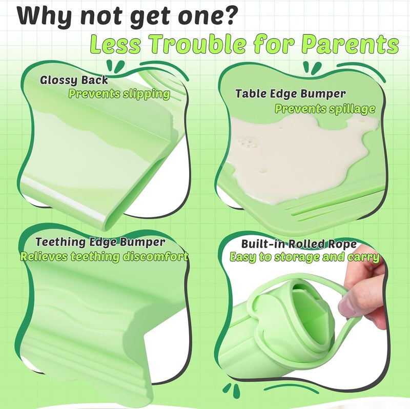 Boffinby Silicone Placemats for Baby & Kid, Eating Mat with Teething Edge Bumper, Rollable Travel Baby Mat with Built-in Rope, Green - Image 3